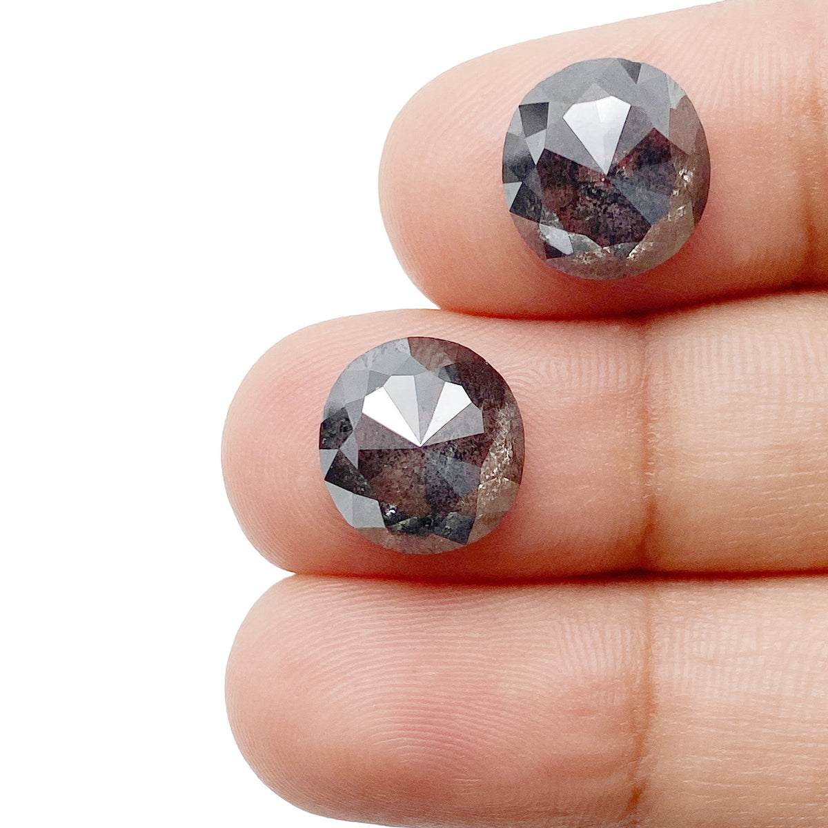 8.03cttw | Salt & Pepper Oval Shape Rose Cut Diamond Matched Pair - Modern Rustic Diamond
