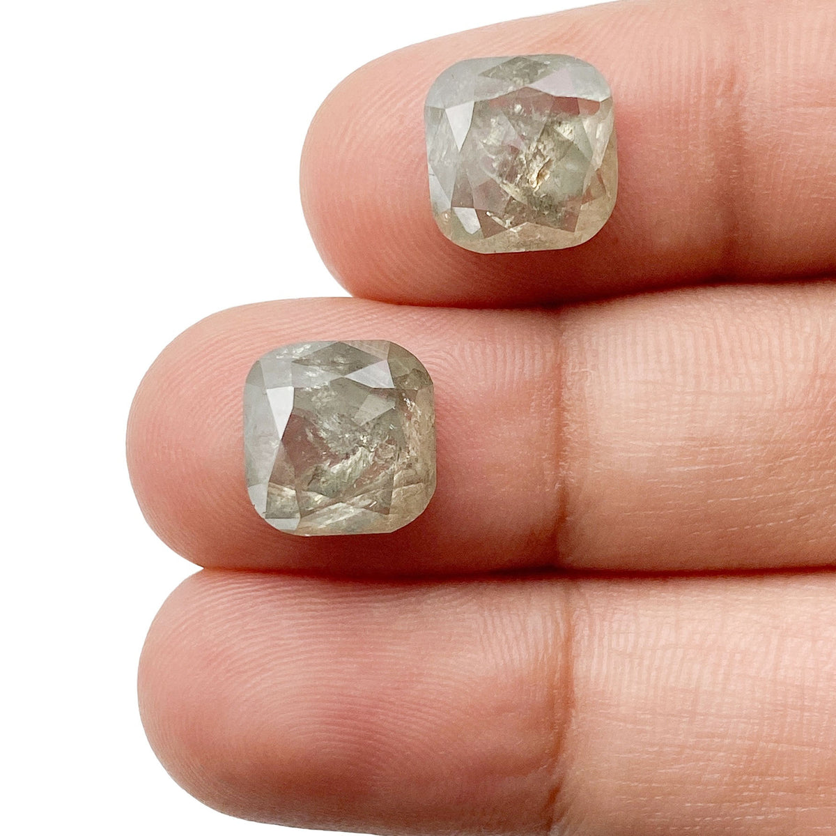 8.09cttw | Salt & Pepper Cushion Shape Rose Cut Diamond Matched Pair - Modern Rustic Diamond