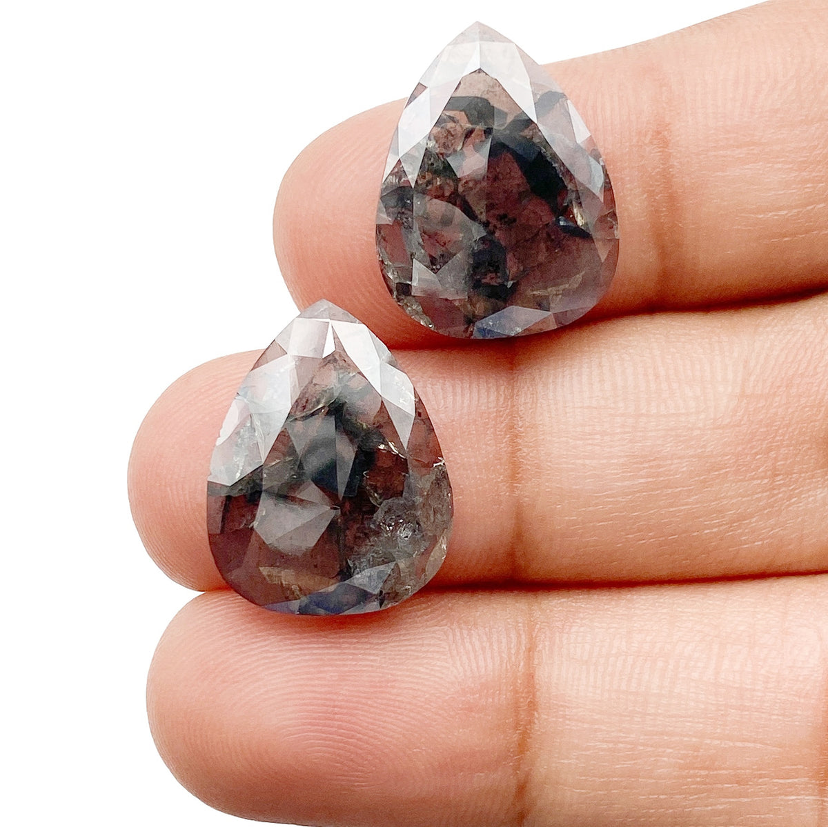 8.24cttw | Rustic Pear Shape Rose Cut Diamond Matched Pair - Modern Rustic Diamond