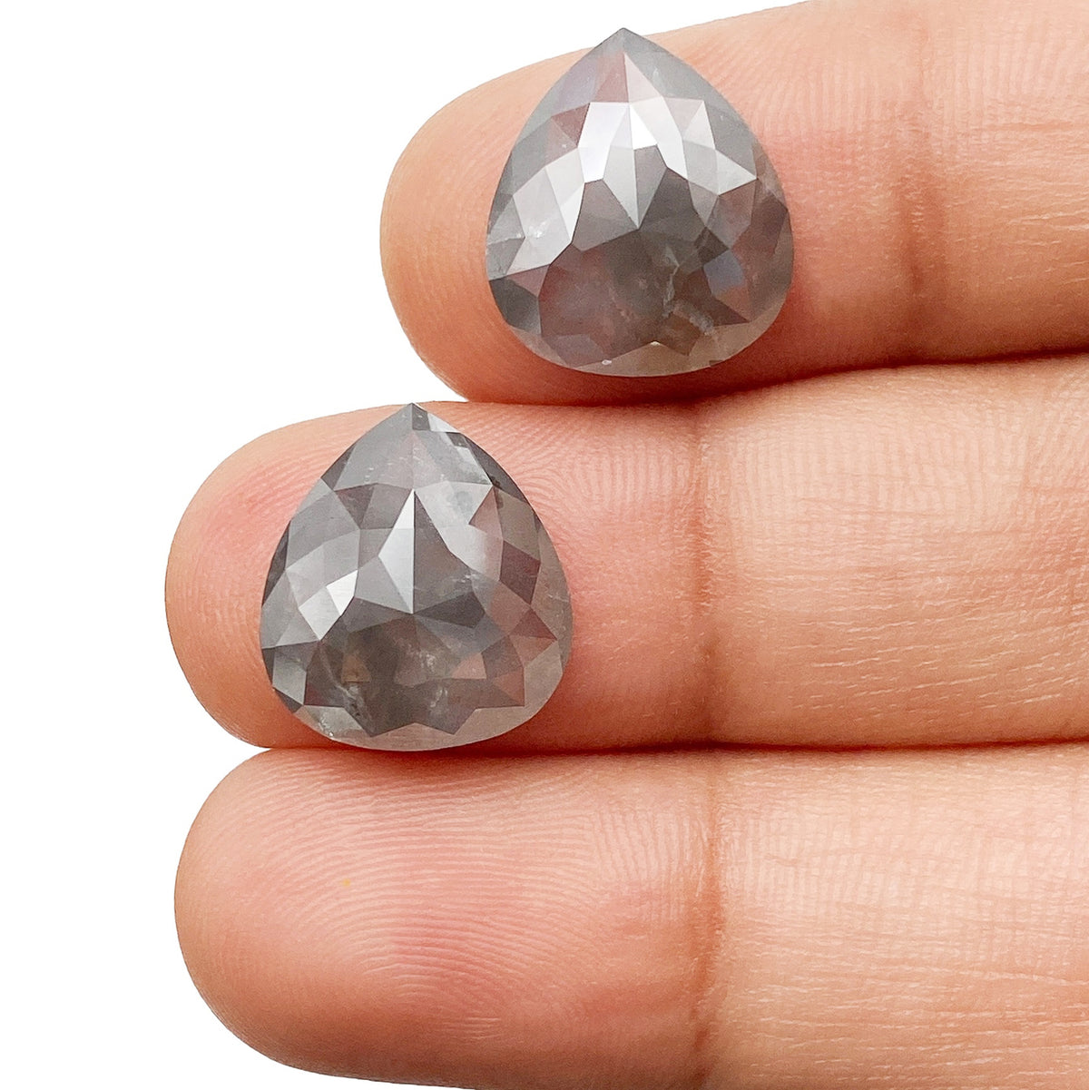 8.34cttw | Salt & Pepper Pear Shape Rose Cut Diamond Matched Pair - Modern Rustic Diamond