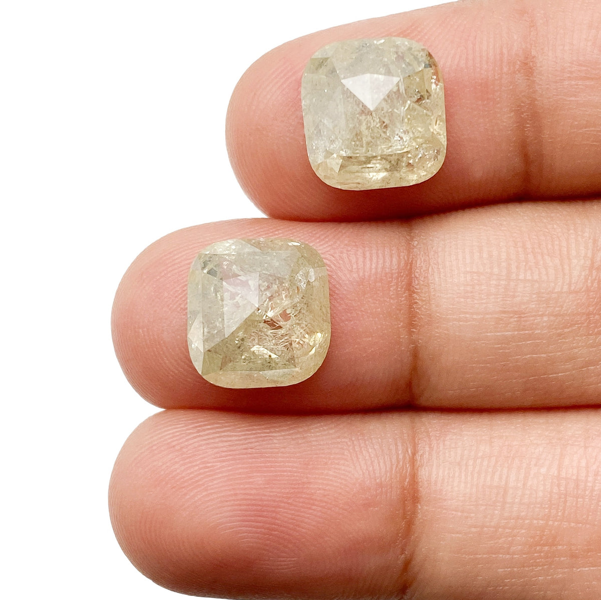 8.36cttw | Salt & Pepper Cushion Shape Rose Cut Diamond Matched Pair - Modern Rustic Diamond