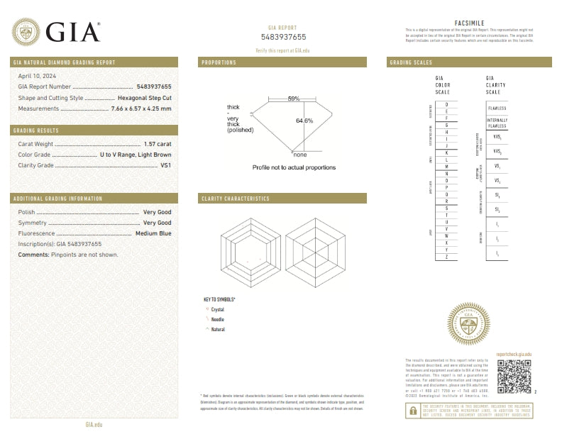 1.57ct | U-V/VS1 Hexagon Shape Step Cut Diamond (GIA) - Modern Rustic Diamond