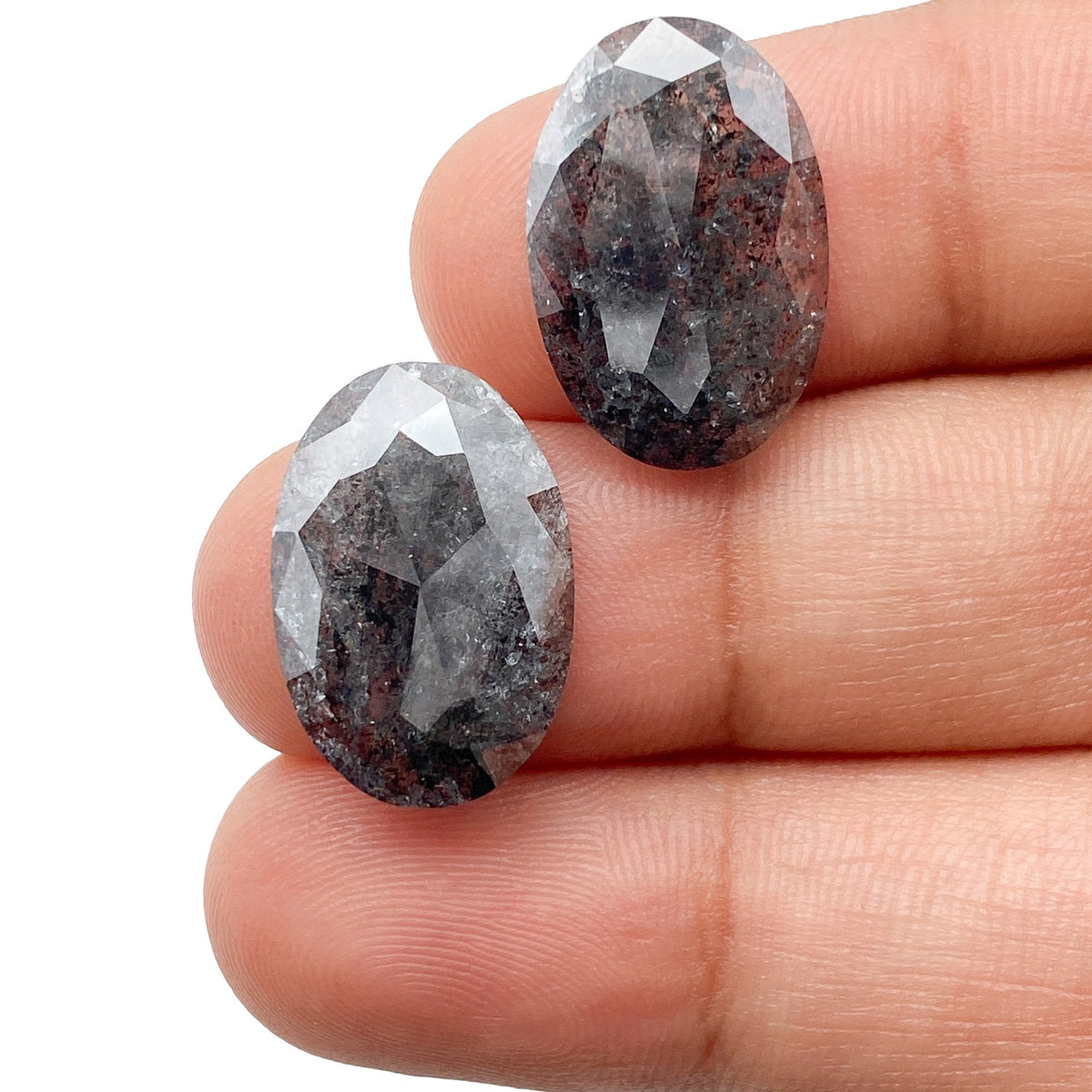 8.55cttw | Salt & Pepper Oval Shape Rose Cut Diamond Matched Pair - Modern Rustic Diamond