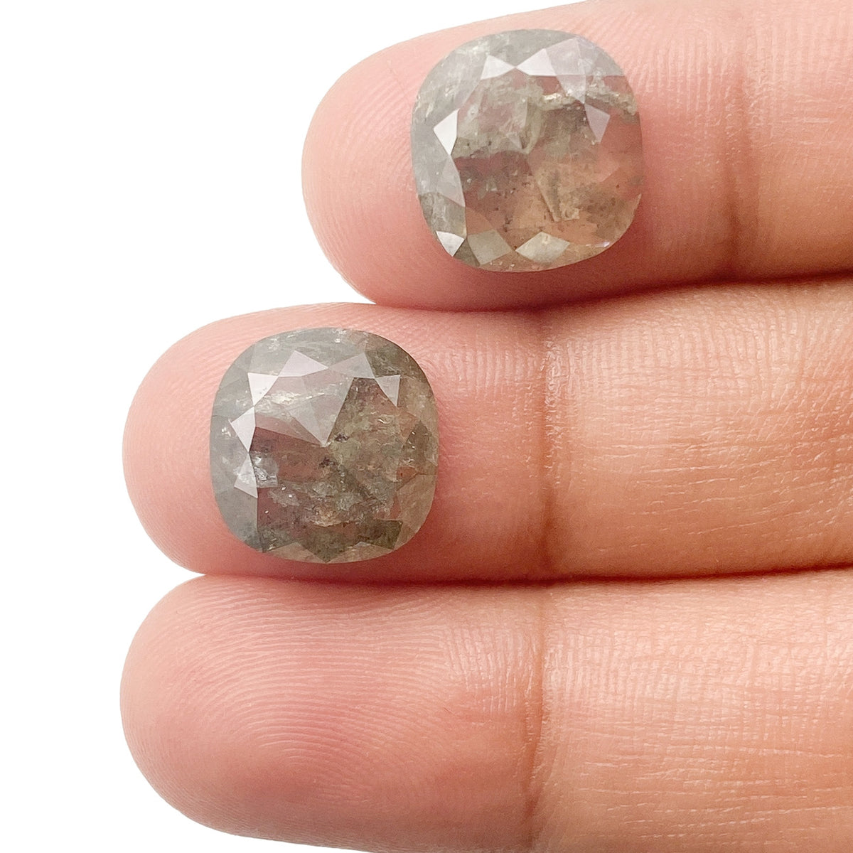 8.62cttw | Rustic Cushion Shape Rose Cut Diamond Matched Pair - Modern Rustic Diamond