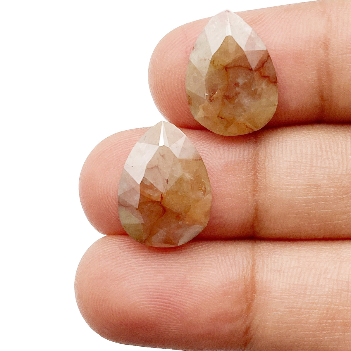 8.69cttw | Salt & Pepper Pear Shape Rose Cut Diamond Matched Pair - Modern Rustic Diamond