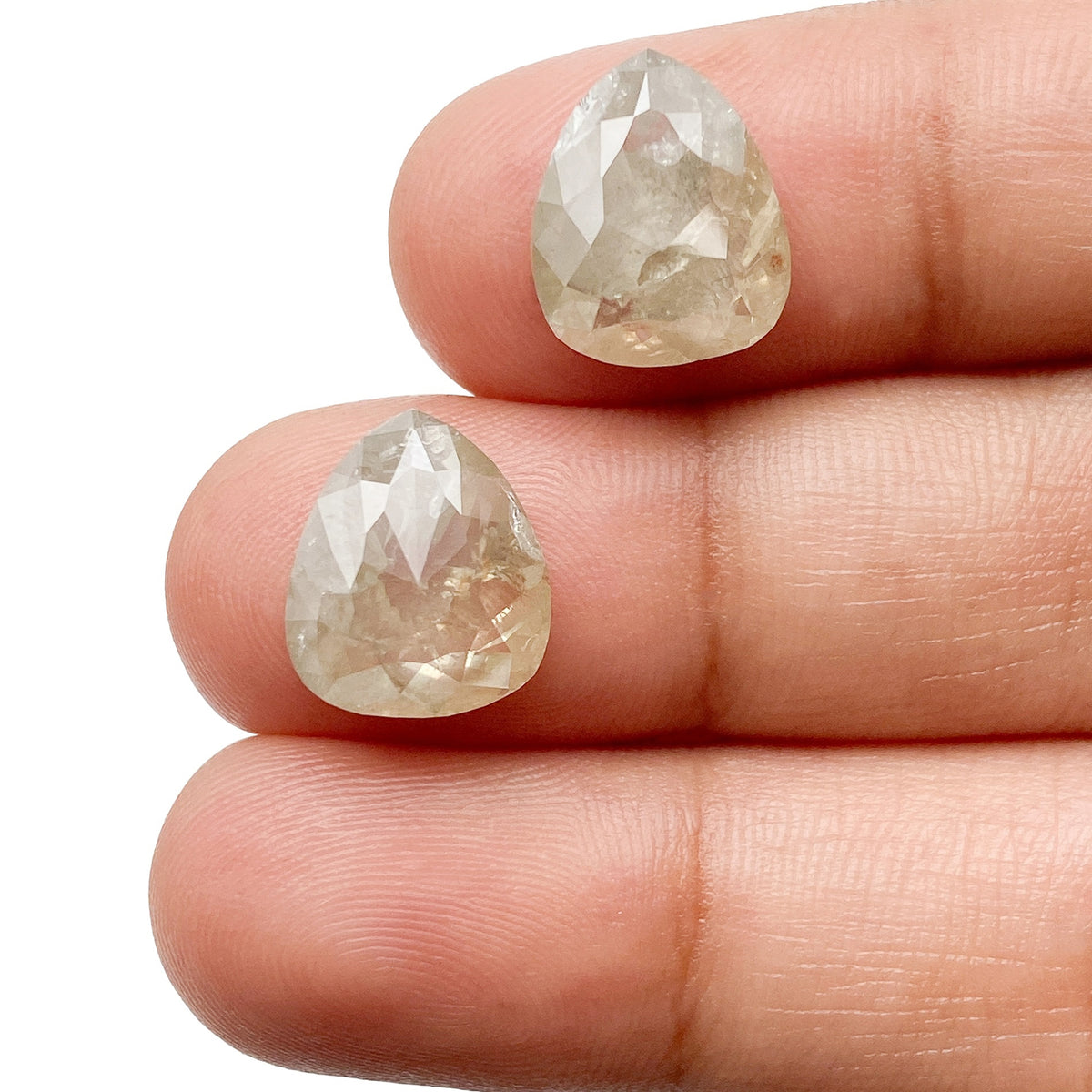 8.72cttw | Salt & Pepper Pear Shape Rose Cut Diamond Matched Pair - Modern Rustic Diamond