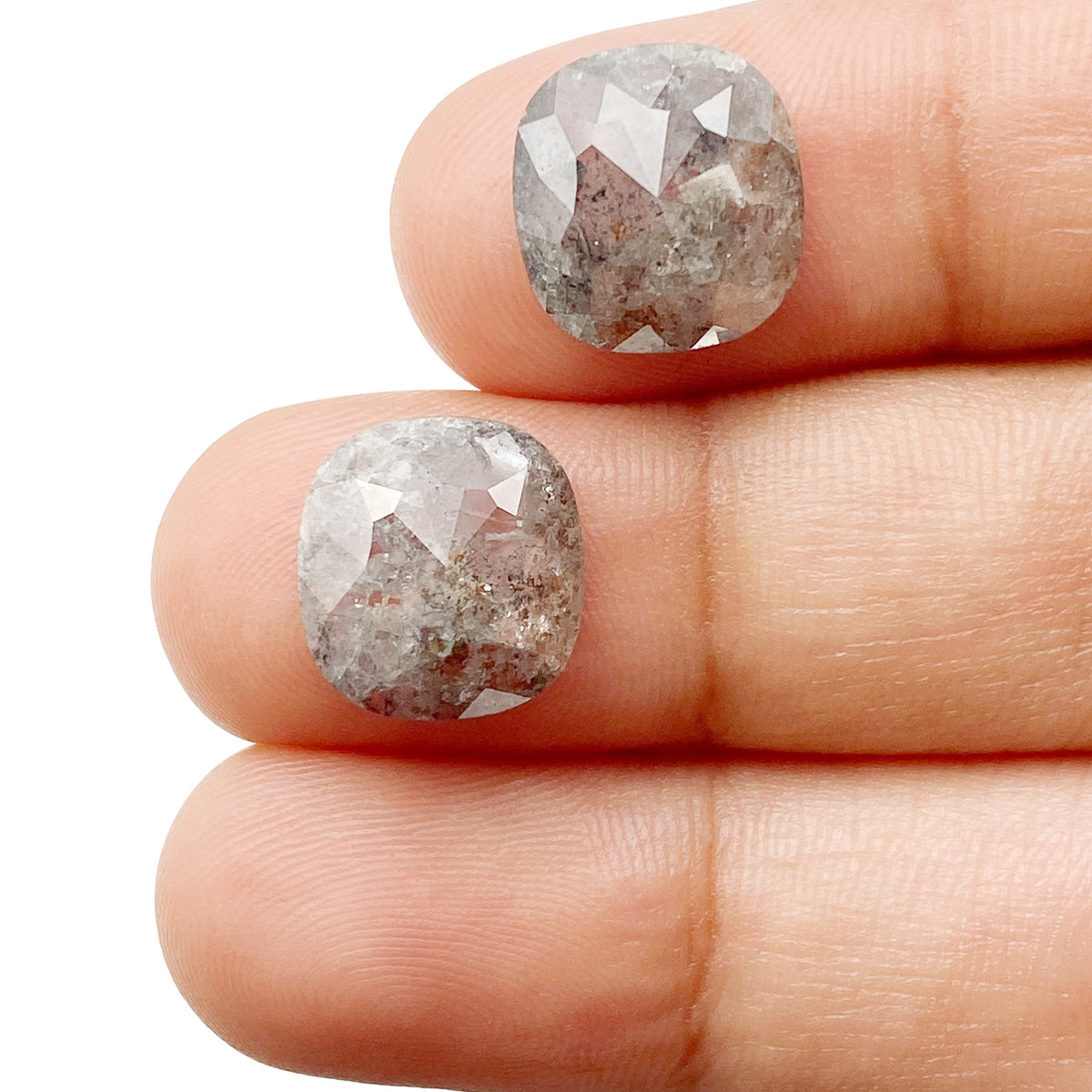 8.74cttw | Rustic  Cushion Shape Rose Cut Diamond Matched Pair - Modern Rustic Diamond