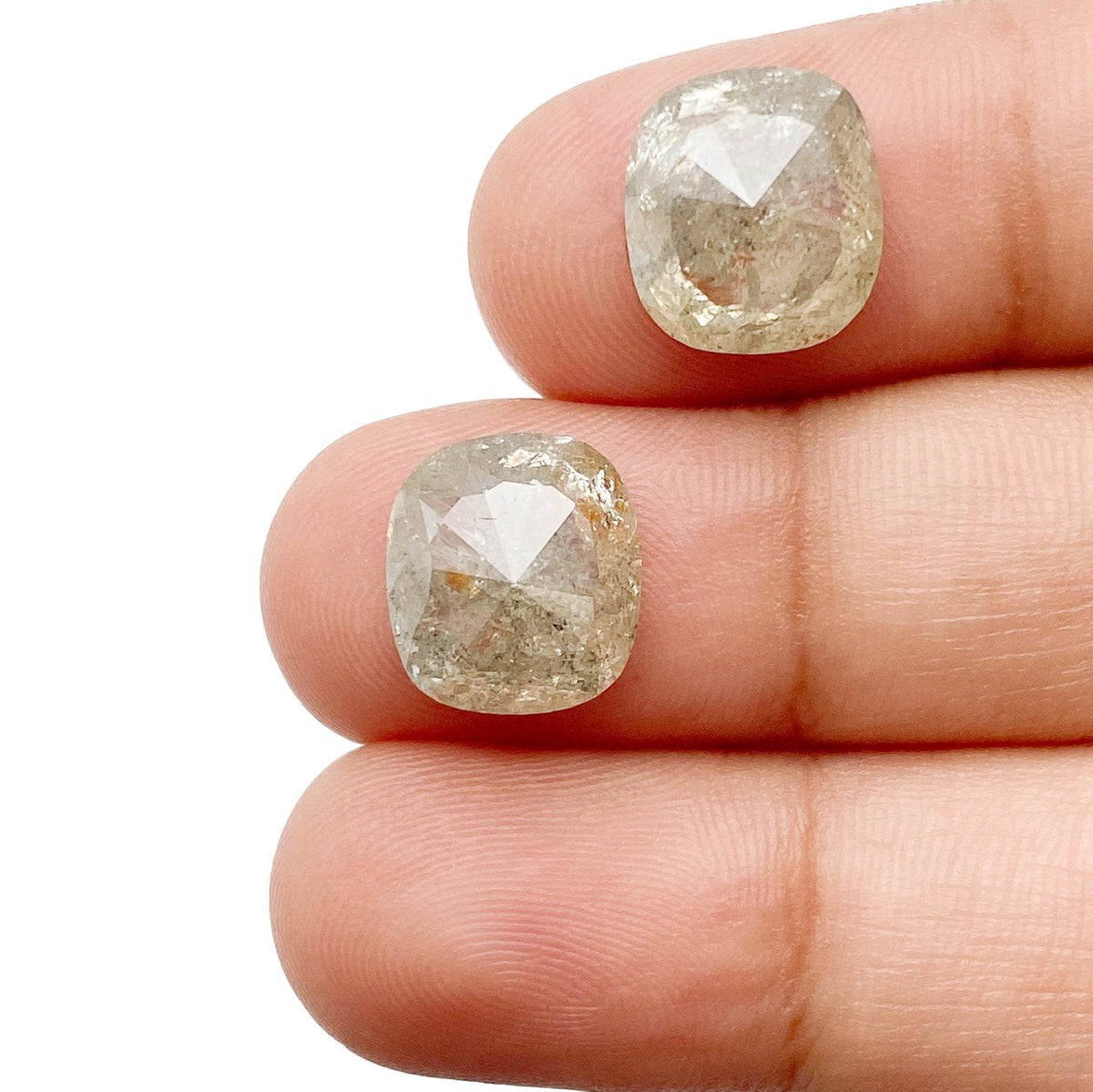 8.77cttw | Salt & Pepper Cushion Shape Rose Cut Diamond Matched Pair - Modern Rustic Diamond