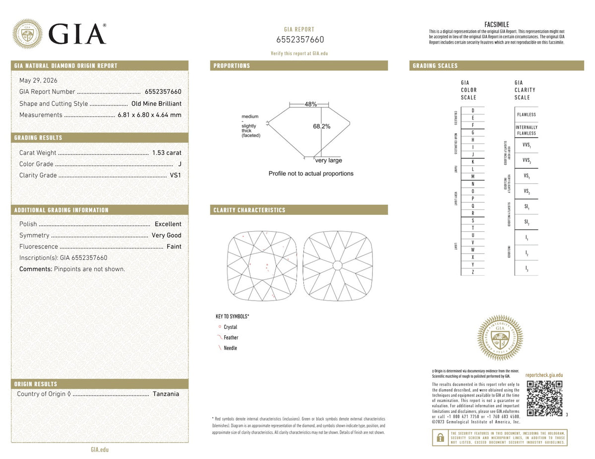 1.53ct | J/VS1 Cushion Shape Old Mine Cut Diamond (GIA) - Modern Rustic Diamond
