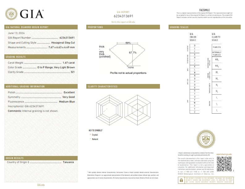 1.67ct | O-P/SI1 Hexagon Shape Step Cut Diamond (GIA) - Modern Rustic Diamond