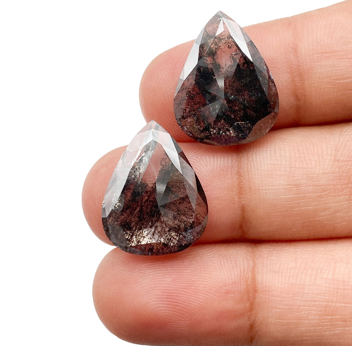 9.27cttw | Salt & Pepper Pear Shape Rose Cut Diamond Matched Pair - Modern Rustic Diamond