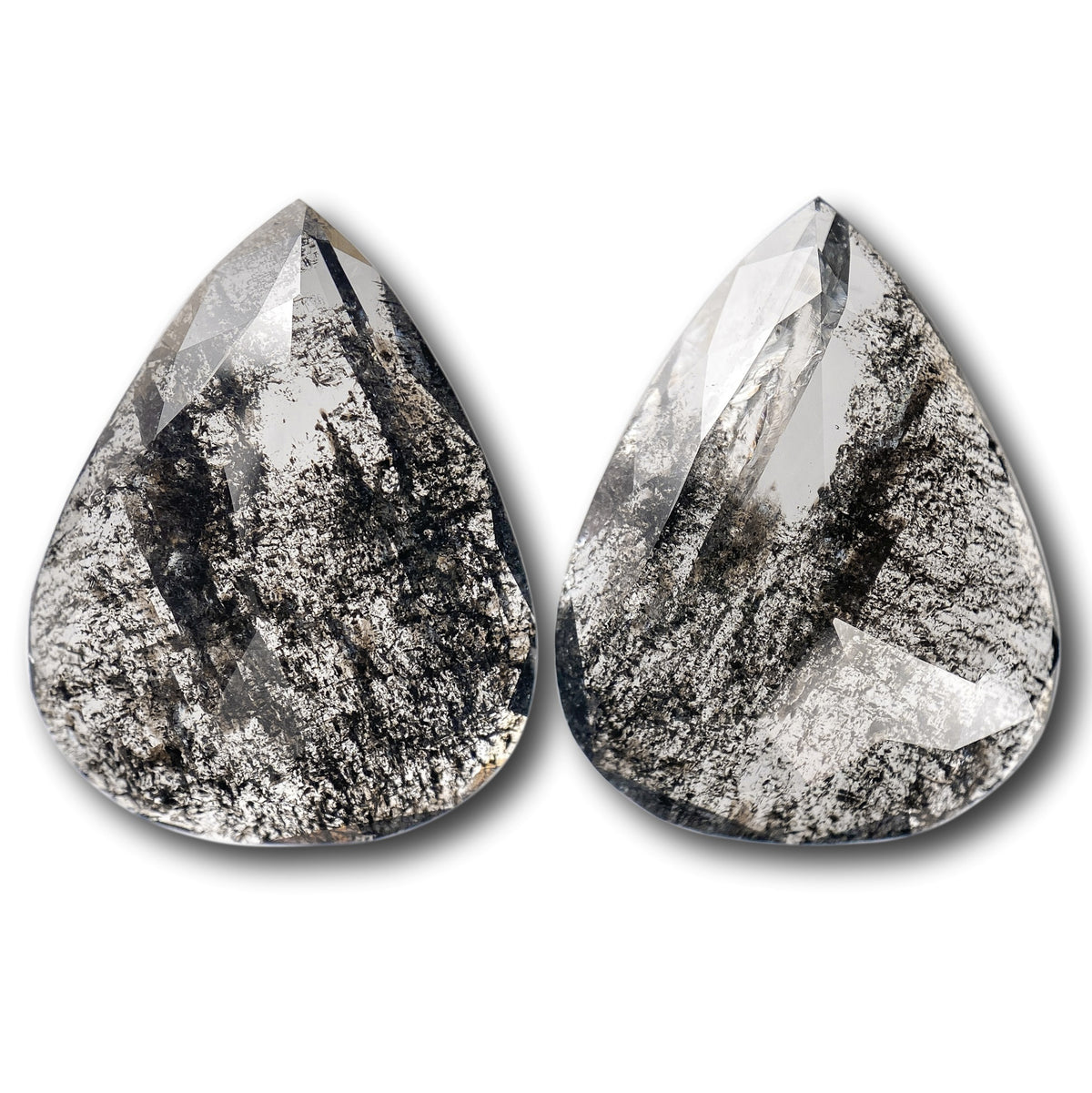 9.27cttw | Salt & Pepper Pear Shape Rose Cut Diamond Matched Pair - Modern Rustic Diamond
