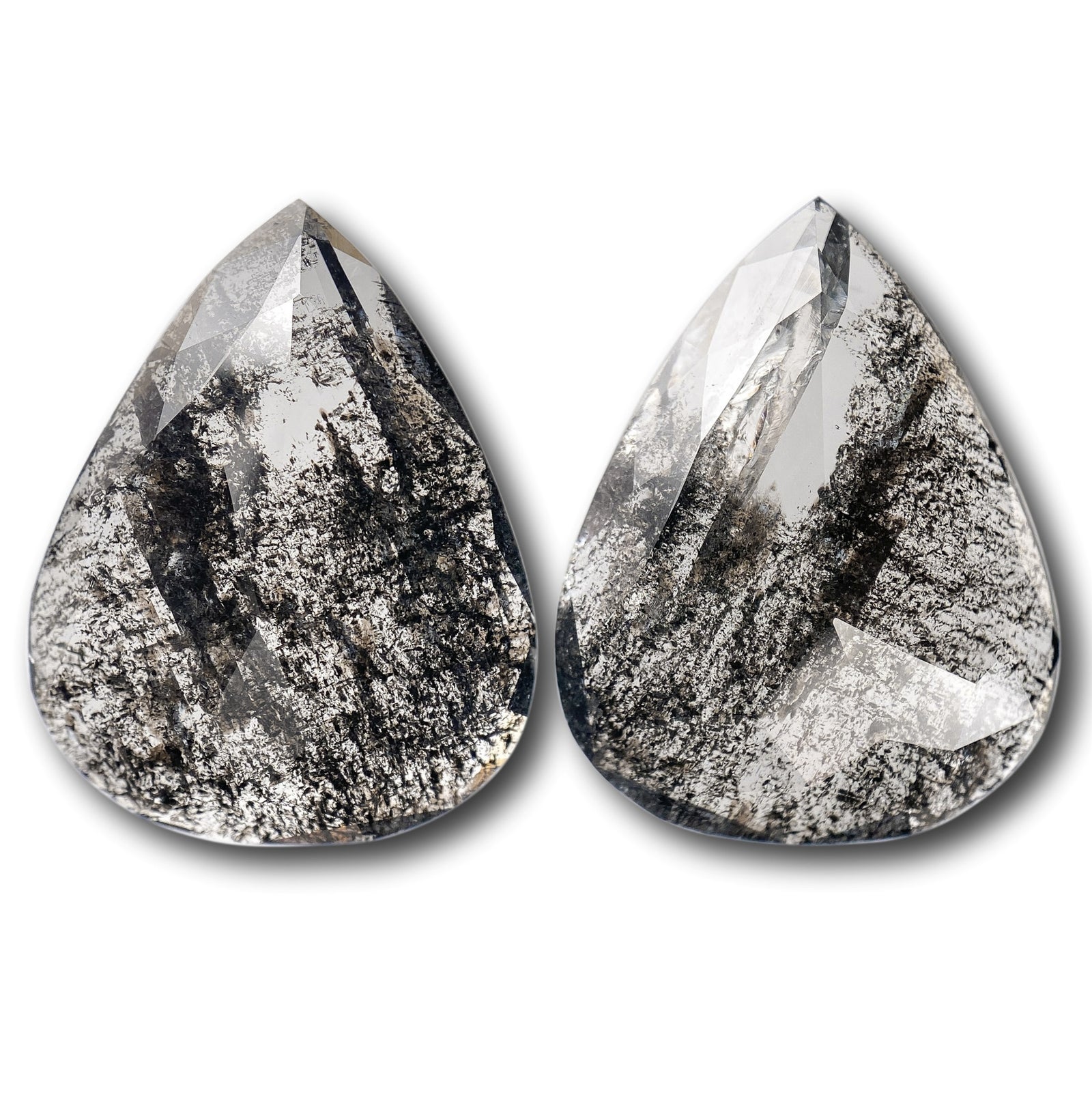 9.27cttw | Salt & Pepper Pear Shape Rose Cut Diamond Matched Pair - Modern Rustic Diamond