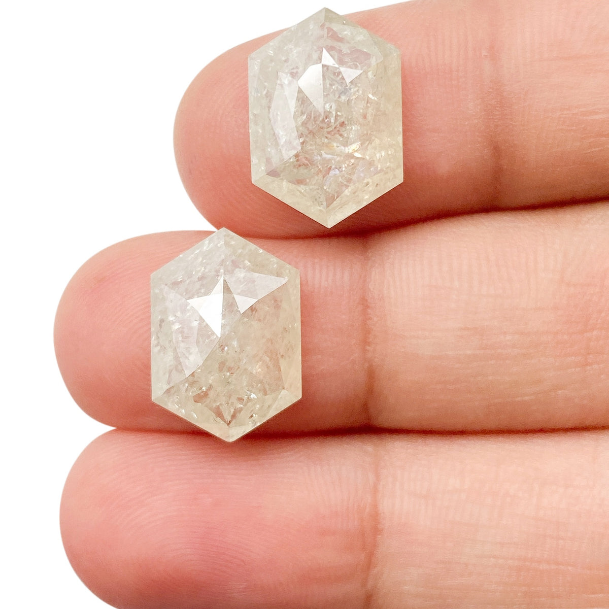 9.35cttw | Salt & Pepper Hexagon Shape Rose Cut Diamond Matched Pair - Modern Rustic Diamond