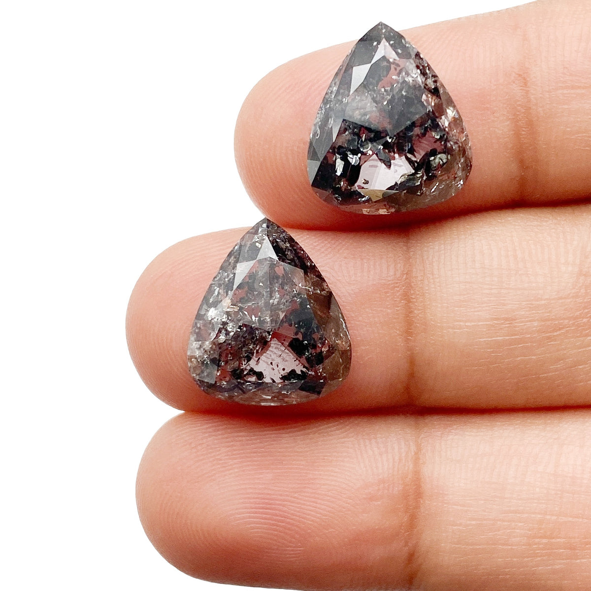 9.46cttw | Salt & Pepper Pear Shape Rose Cut Diamond Matched Pair - Modern Rustic Diamond