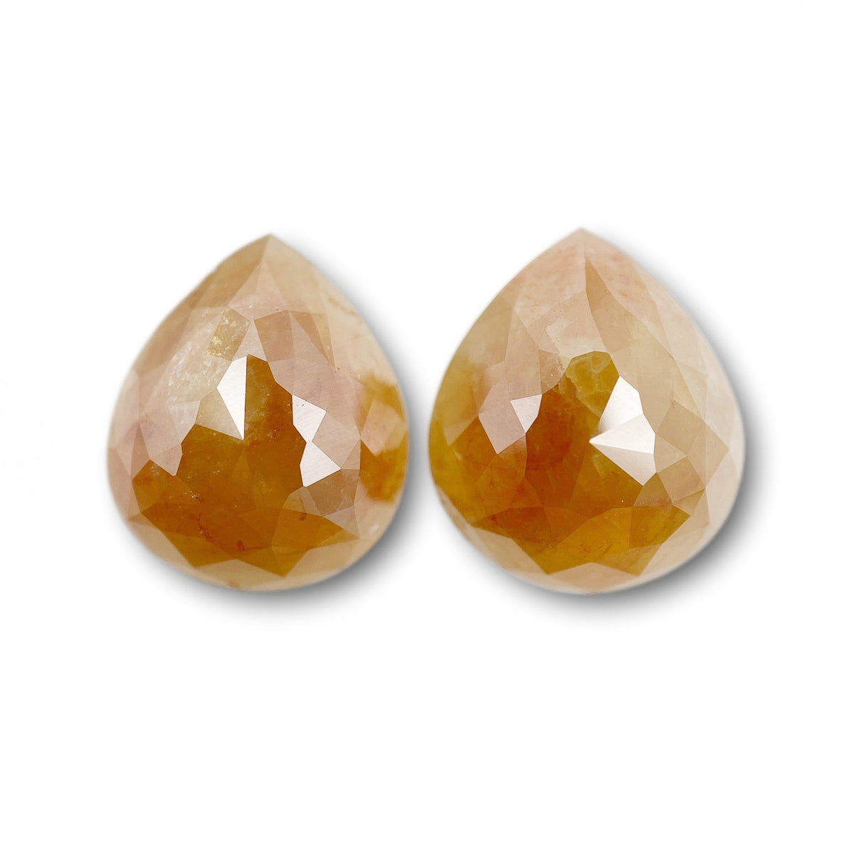 9.57cttw | Rustic Yellowish Orange Pear Shape Rose Cut Diamond Matched Pair