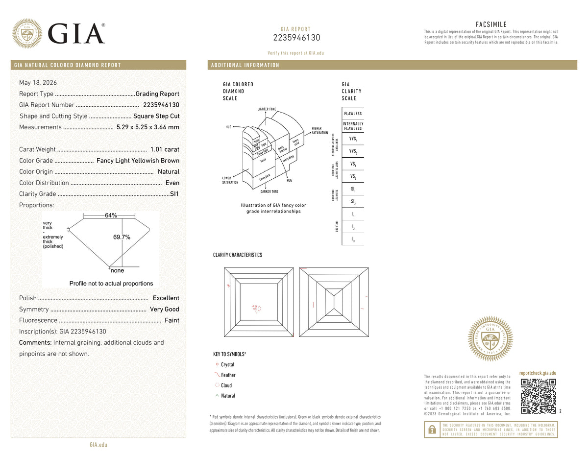 1.01ct | Champagne SI1 Carre Shape Step Cut Diamond (GIA)