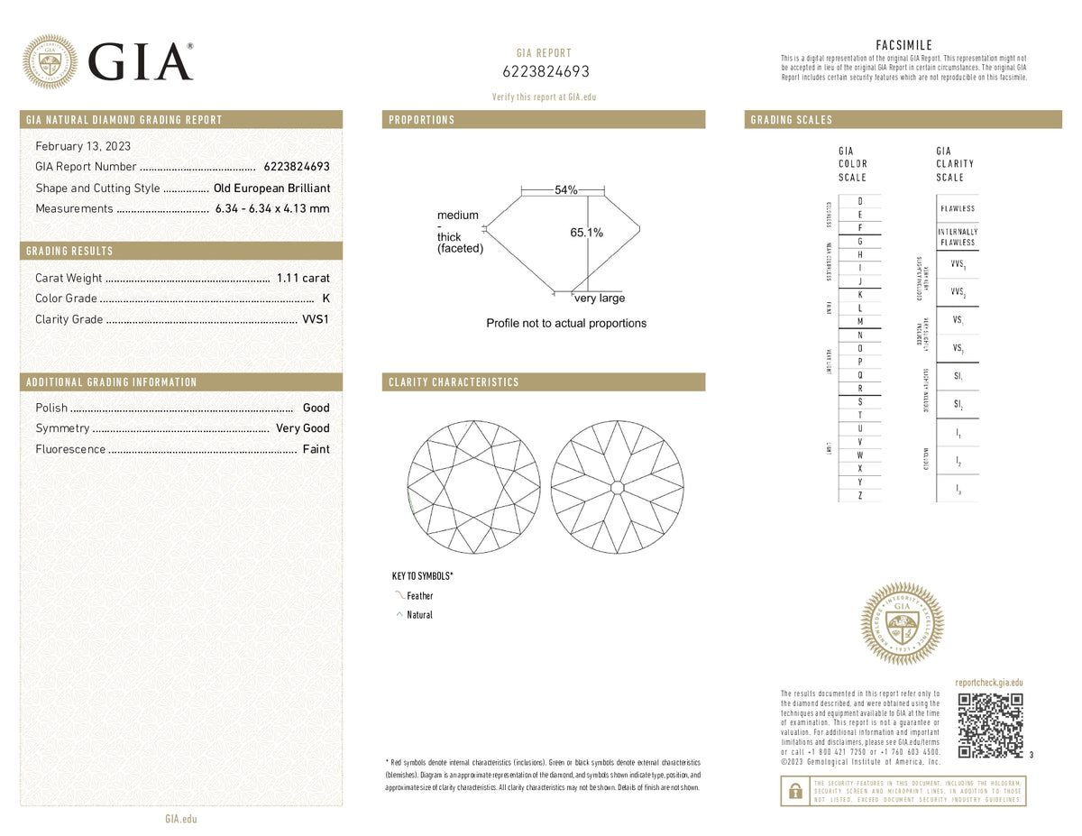 1.11ct | K/VVS1 Round Shape Old European Cut Diamond (GIA) - Modern Rustic Diamond