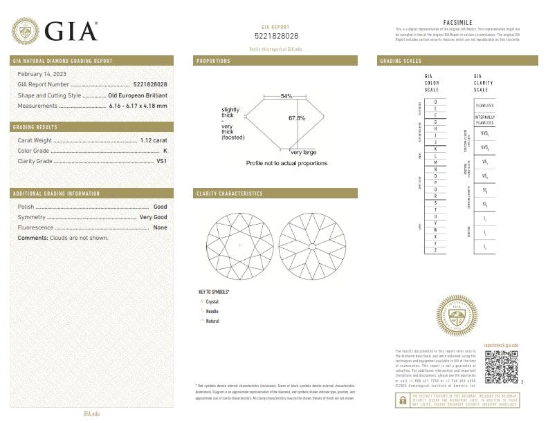 1.12ct | K/VS1 Round Shape Old European Cut Diamond (GIA) - Modern Rustic Diamond