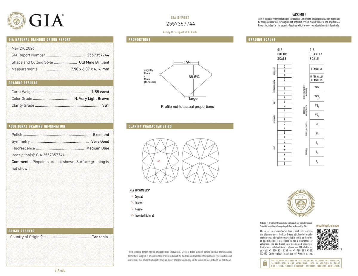 1.55ct | N/VS1 Cushion Shape Old Mine Cut Diamond (GIA) - Modern Rustic Diamond