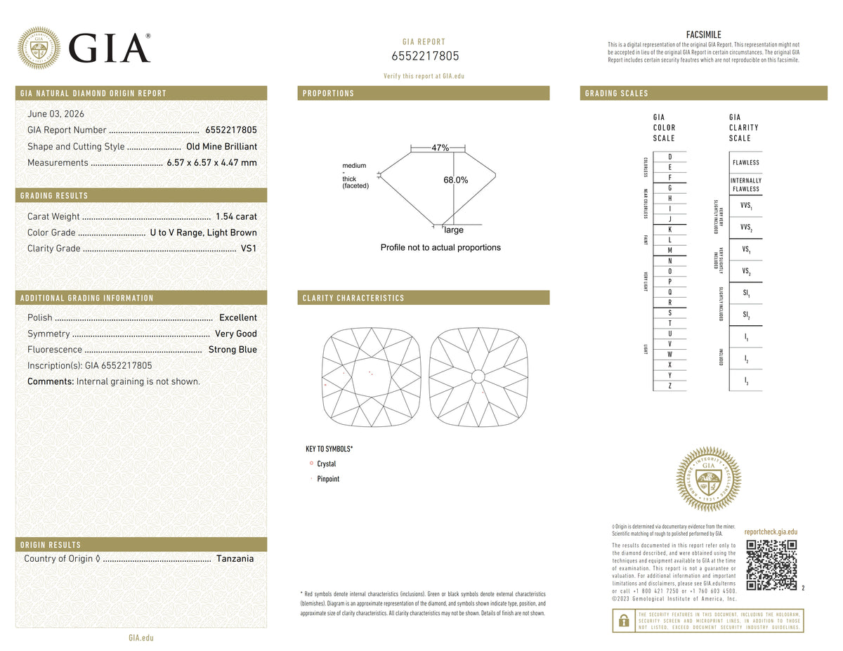 1.54ct | U-V/VS1 Cushion Shape Old Mine Cut Diamond (GIA) - Modern Rustic Diamond