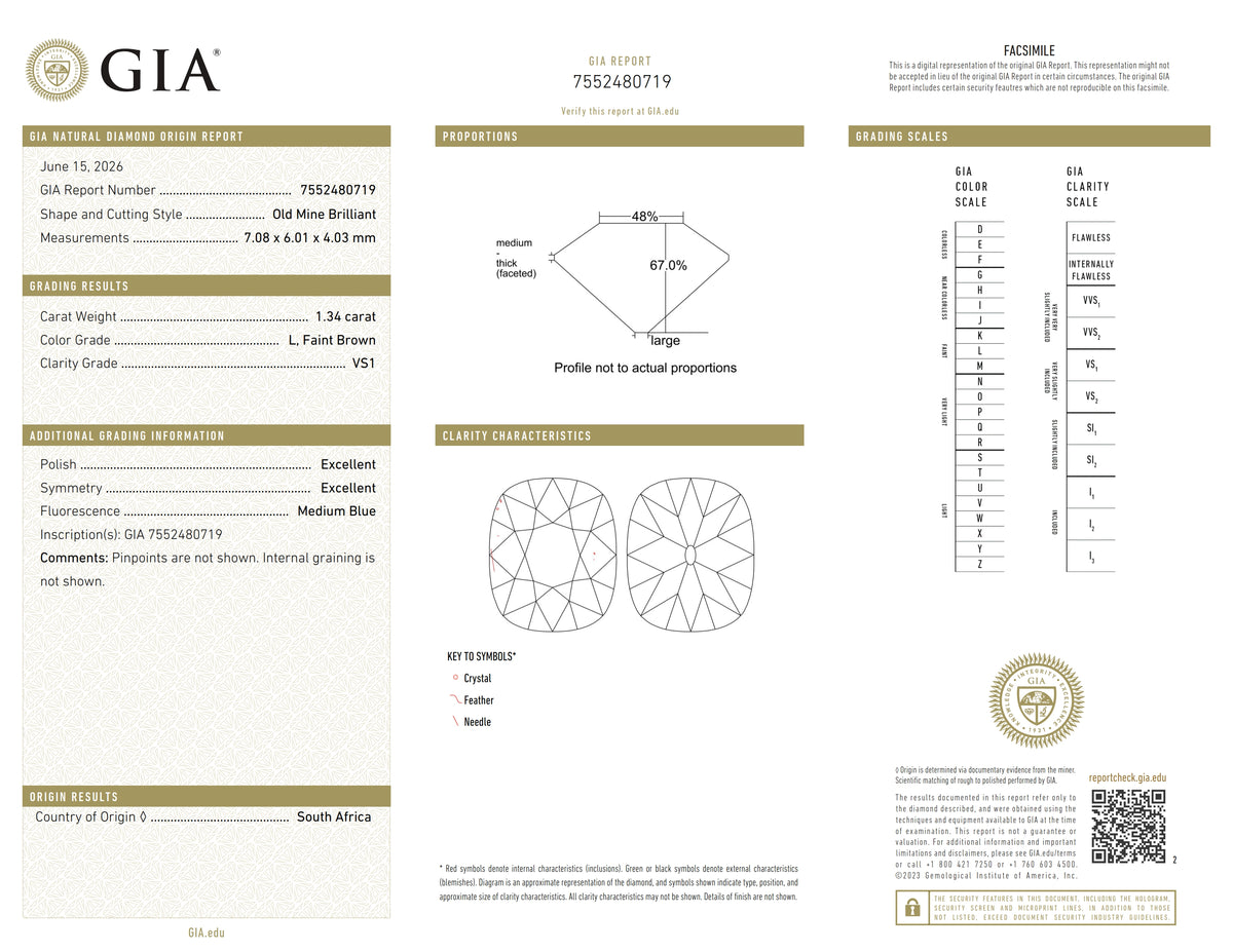 1.34ct | L/VS1 Cushion Shape Old Mine Cut Diamond (GIA) - Modern Rustic Diamond