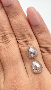 7.02cttw | Rustic Pear Shape Rose Cut Diamond Matched Pair - Modern Rustic Diamond
