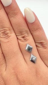 2.11cttw | Rustic  Lozenge Shape Rose Cut Diamond Matched Pair - Modern Rustic Diamond