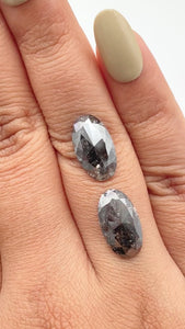 5.98cttw | Salt & Pepper Oval Shape Rose Cut Diamond Matched Pair - Modern Rustic Diamond