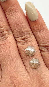 3.27cttw | Rustic Hexagon Shape Rose Cut Diamond Matched Pair - Modern Rustic Diamond
