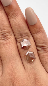 4.23cttw | Salt & Pepper Hexagon Shape Rose Cut Diamond Matched Pair - Modern Rustic Diamond