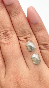 4.33cttw | Rustic Hexagon Shape Rose Cut Diamond Matched Pair - Modern Rustic Diamond