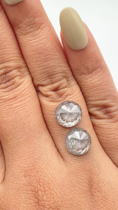 7.69cttw | Salt & Pepper Round Shape Rose Cut Diamond Matched Pair - Modern Rustic Diamond