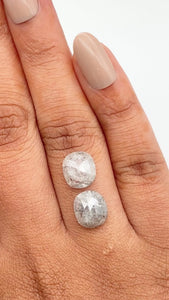 5.53cttw | Salt & Pepper Cushion Shape Rose Cut Diamond Matched Pair - Modern Rustic Diamond
