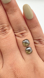2.83cttw | Salt & Pepper Cushion Shape Rose Cut Diamond Matched Pair - Modern Rustic Diamond