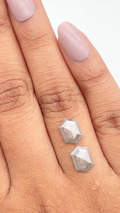 1.85cttw | Rustic Hexagon Shape Rose Cut Diamond Matched Pair - Modern Rustic Diamond