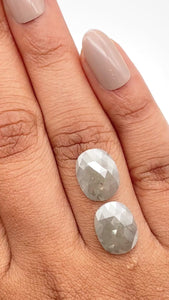 6.38cttw | Salt & Pepper Oval Shape Rose Cut Diamond Matched Pair - Modern Rustic Diamond