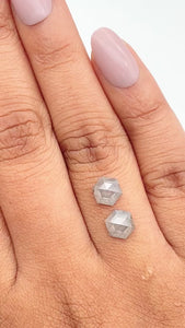 1.80cttw | Rustic  Hexagon Shape Rose Cut Diamond Matched Pair - Modern Rustic Diamond
