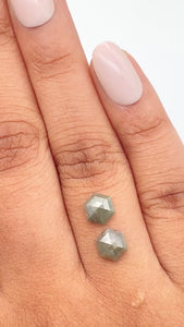 1.87cttw | Rustic  Hexagon Shape Rose Cut Diamond Matched Pair - Modern Rustic Diamond