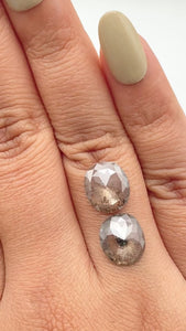4.38cttw | Salt & Pepper Oval Shape Rose Cut Diamond Matched Pair - Modern Rustic Diamond