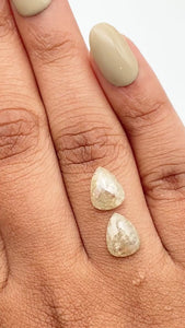 3.54cttw | Rustic  Pear Shape Rose Cut Diamond Matched Pair - Modern Rustic Diamond