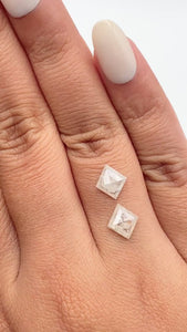2.19cttw | Salt & Pepper Lozenge Shape Rose Cut Diamond Matched Pair - Modern Rustic Diamond