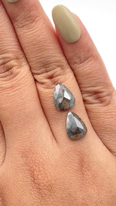 5.04cttw | Salt & Pepper Pear Shape Rose Cut Diamond Matched Pair - Modern Rustic Diamond