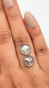 7.50cttw | Salt & Pepper Round Shape Rose Cut Diamond Matched Pair - Modern Rustic Diamond