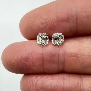 2.01cttw | M VS2 Cushion Shape Old Mine Cut Diamond Matched Pair (GIA) - Modern Rustic Diamond