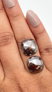 16.34cttw | Salt & Pepper Cushion Shape Rose Cut Diamond Matched Pair - Modern Rustic Diamond