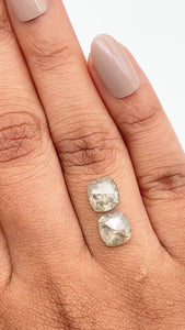 2.65cttw | Salt & Pepper Cushion Shape Rose Cut Diamond Matched Pair - Modern Rustic Diamond