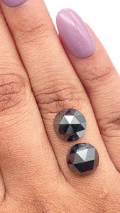 7.14cttw | Black Round Shape Rose Cut Diamond Matched Pair - Modern Rustic Diamond