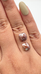 5.15cttw | Salt & Pepper Cushion Shape Rose Cut Diamond Matched Pair - Modern Rustic Diamond