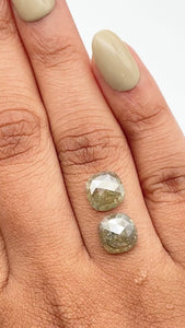4.47cttw | Salt & Pepper Cushion Shape Rose Cut Diamond Matched Pair - Modern Rustic Diamond